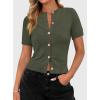 image:imagePRETTYGARDEN Womens Casual Summer Short Sleeve Cardigans 2026 Button Down Knitted Sweater Basic Crew Neck Crop TopsArmy Green