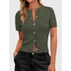 image:imagePRETTYGARDEN Womens Casual Summer Short Sleeve Cardigans 2026 Button Down Knitted Sweater Basic Crew Neck Crop TopsArmy Green
