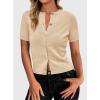 image:imagePRETTYGARDEN Womens Casual Summer Short Sleeve Cardigans 2026 Button Down Knitted Sweater Basic Crew Neck Crop TopsBeige
