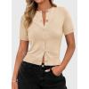 image:imagePRETTYGARDEN Womens Casual Summer Short Sleeve Cardigans 2026 Button Down Knitted Sweater Basic Crew Neck Crop TopsBeige