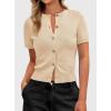 image:imagePRETTYGARDEN Womens Casual Summer Short Sleeve Cardigans 2026 Button Down Knitted Sweater Basic Crew Neck Crop TopsBeige