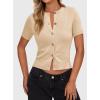 image:imagePRETTYGARDEN Womens Casual Summer Short Sleeve Cardigans 2026 Button Down Knitted Sweater Basic Crew Neck Crop TopsBeige
