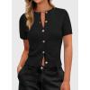 image:imagePRETTYGARDEN Womens Casual Summer Short Sleeve Cardigans 2026 Button Down Knitted Sweater Basic Crew Neck Crop TopsBlack