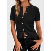 image:imagePRETTYGARDEN Womens Casual Summer Short Sleeve Cardigans 2026 Button Down Knitted Sweater Basic Crew Neck Crop TopsBlack