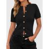 image:imagePRETTYGARDEN Womens Casual Summer Short Sleeve Cardigans 2026 Button Down Knitted Sweater Basic Crew Neck Crop TopsBlack