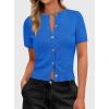 image:imagePRETTYGARDEN Womens Casual Summer Short Sleeve Cardigans 2026 Button Down Knitted Sweater Basic Crew Neck Crop TopsBlue