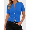 image:imagePRETTYGARDEN Womens Casual Summer Short Sleeve Cardigans 2026 Button Down Knitted Sweater Basic Crew Neck Crop TopsBlue