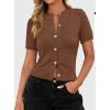 image:imagePRETTYGARDEN Womens Casual Summer Short Sleeve Cardigans 2026 Button Down Knitted Sweater Basic Crew Neck Crop TopsBrown
