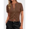 image:imagePRETTYGARDEN Womens Casual Summer Short Sleeve Cardigans 2026 Button Down Knitted Sweater Basic Crew Neck Crop TopsBrown