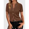 image:imagePRETTYGARDEN Womens Casual Summer Short Sleeve Cardigans 2026 Button Down Knitted Sweater Basic Crew Neck Crop TopsBrown