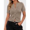 image:imagePRETTYGARDEN Womens Casual Summer Short Sleeve Cardigans 2026 Button Down Knitted Sweater Basic Crew Neck Crop TopsCamel