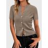 image:imagePRETTYGARDEN Womens Casual Summer Short Sleeve Cardigans 2026 Button Down Knitted Sweater Basic Crew Neck Crop TopsCamel