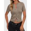 image:imagePRETTYGARDEN Womens Casual Summer Short Sleeve Cardigans 2026 Button Down Knitted Sweater Basic Crew Neck Crop TopsCamel