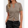 image:imagePRETTYGARDEN Womens Casual Summer Short Sleeve Cardigans 2026 Button Down Knitted Sweater Basic Crew Neck Crop TopsCamel