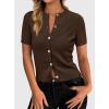 image:imagePRETTYGARDEN Womens Casual Summer Short Sleeve Cardigans 2026 Button Down Knitted Sweater Basic Crew Neck Crop TopsDark Brown