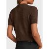 image:imagePRETTYGARDEN Womens Casual Summer Short Sleeve Cardigans 2026 Button Down Knitted Sweater Basic Crew Neck Crop TopsDark Brown