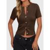 image:imagePRETTYGARDEN Womens Casual Summer Short Sleeve Cardigans 2026 Button Down Knitted Sweater Basic Crew Neck Crop TopsDark Brown