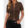 image:imagePRETTYGARDEN Womens Casual Summer Short Sleeve Cardigans 2026 Button Down Knitted Sweater Basic Crew Neck Crop TopsDark Brown