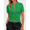 image:imagePRETTYGARDEN Womens Casual Summer Short Sleeve Cardigans 2026 Button Down Knitted Sweater Basic Crew Neck Crop TopsGreen