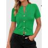 image:imagePRETTYGARDEN Womens Casual Summer Short Sleeve Cardigans 2026 Button Down Knitted Sweater Basic Crew Neck Crop TopsGreen