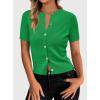 image:imagePRETTYGARDEN Womens Casual Summer Short Sleeve Cardigans 2026 Button Down Knitted Sweater Basic Crew Neck Crop TopsGreen