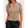image:imagePRETTYGARDEN Womens Casual Summer Short Sleeve Cardigans 2026 Button Down Knitted Sweater Basic Crew Neck Crop TopsKhaki