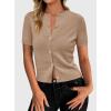 image:imagePRETTYGARDEN Womens Casual Summer Short Sleeve Cardigans 2026 Button Down Knitted Sweater Basic Crew Neck Crop TopsKhaki