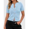 image:imagePRETTYGARDEN Womens Casual Summer Short Sleeve Cardigans 2026 Button Down Knitted Sweater Basic Crew Neck Crop TopsLight Blue