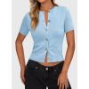 image:imagePRETTYGARDEN Womens Casual Summer Short Sleeve Cardigans 2026 Button Down Knitted Sweater Basic Crew Neck Crop TopsLight Blue