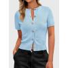 image:imagePRETTYGARDEN Womens Casual Summer Short Sleeve Cardigans 2026 Button Down Knitted Sweater Basic Crew Neck Crop TopsLight Blue