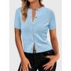 image:imagePRETTYGARDEN Womens Casual Summer Short Sleeve Cardigans 2026 Button Down Knitted Sweater Basic Crew Neck Crop TopsLight Blue