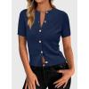 image:imagePRETTYGARDEN Womens Casual Summer Short Sleeve Cardigans 2026 Button Down Knitted Sweater Basic Crew Neck Crop TopsNavy Blue