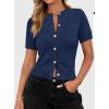 image:imagePRETTYGARDEN Womens Casual Summer Short Sleeve Cardigans 2026 Button Down Knitted Sweater Basic Crew Neck Crop TopsNavy Blue