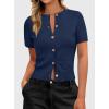 image:imagePRETTYGARDEN Womens Casual Summer Short Sleeve Cardigans 2026 Button Down Knitted Sweater Basic Crew Neck Crop TopsNavy Blue