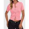 image:imagePRETTYGARDEN Womens Casual Summer Short Sleeve Cardigans 2026 Button Down Knitted Sweater Basic Crew Neck Crop TopsPink