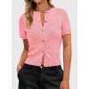 image:imagePRETTYGARDEN Womens Casual Summer Short Sleeve Cardigans 2026 Button Down Knitted Sweater Basic Crew Neck Crop TopsPink
