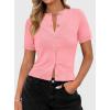 image:imagePRETTYGARDEN Womens Casual Summer Short Sleeve Cardigans 2026 Button Down Knitted Sweater Basic Crew Neck Crop TopsPink