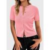 image:imagePRETTYGARDEN Womens Casual Summer Short Sleeve Cardigans 2026 Button Down Knitted Sweater Basic Crew Neck Crop TopsPink