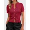 image:imagePRETTYGARDEN Womens Casual Summer Short Sleeve Cardigans 2026 Button Down Knitted Sweater Basic Crew Neck Crop TopsRed