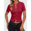 image:imagePRETTYGARDEN Womens Casual Summer Short Sleeve Cardigans 2026 Button Down Knitted Sweater Basic Crew Neck Crop TopsRed