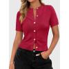 image:imagePRETTYGARDEN Womens Casual Summer Short Sleeve Cardigans 2026 Button Down Knitted Sweater Basic Crew Neck Crop TopsRed