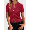 image:imagePRETTYGARDEN Womens Casual Summer Short Sleeve Cardigans 2026 Button Down Knitted Sweater Basic Crew Neck Crop TopsRed