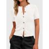 image:imagePRETTYGARDEN Womens Casual Summer Short Sleeve Cardigans 2026 Button Down Knitted Sweater Basic Crew Neck Crop TopsWhite