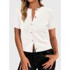 image:imagePRETTYGARDEN Womens Casual Summer Short Sleeve Cardigans 2026 Button Down Knitted Sweater Basic Crew Neck Crop TopsWhite