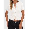 image:imagePRETTYGARDEN Womens Casual Summer Short Sleeve Cardigans 2026 Button Down Knitted Sweater Basic Crew Neck Crop TopsWhite