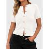 image:imagePRETTYGARDEN Womens Casual Summer Short Sleeve Cardigans 2026 Button Down Knitted Sweater Basic Crew Neck Crop TopsWhite