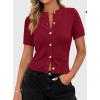 image:imagePRETTYGARDEN Womens Casual Summer Short Sleeve Cardigans 2026 Button Down Knitted Sweater Basic Crew Neck Crop TopsWine Red