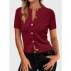 image:imagePRETTYGARDEN Womens Casual Summer Short Sleeve Cardigans 2026 Button Down Knitted Sweater Basic Crew Neck Crop TopsWine Red