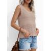 image:imagePRETTYGARDEN Womens Crochet Tank Tops 2026 Summer Spring Sleeveless Tops Cute Sweater Vest Trendy Boho Beach Vacation ClothesKhaki