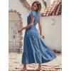 image:imagePRETTYGARDEN Womens Dresses 2026 Summer Maxi Dress Boho Short Sleeve V Neck Swiss Dot Ruffle Tiered Smocked Flowy Long DressAblue